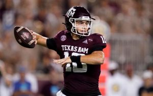 Zach Calzada Guide The Texas A&M Aggies To A Upset Victory Over The Alabama Crimson Tide At Kyle Field In College Station, TX.