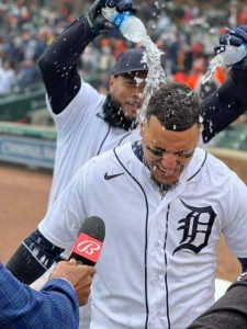 Javy Baez Hero For The Detroit Tigers Baseball Team On Opening Day At Comerica Park In Detroit.
