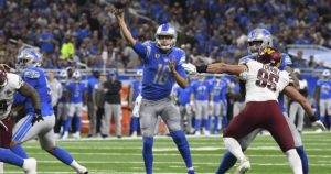 Jared Goff Solid Performance Against The Washington Commanders At Ford Field In Detroit……
