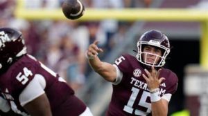 Connor Weigman Guided The Texas A&M Aggies Football Team To A Win Over The New Mexico State Lobos In College Station……